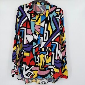 Big Dart Women's Pop Art Button Up Shirt Blouse XL‎ Art To Wear Artsy Abstract